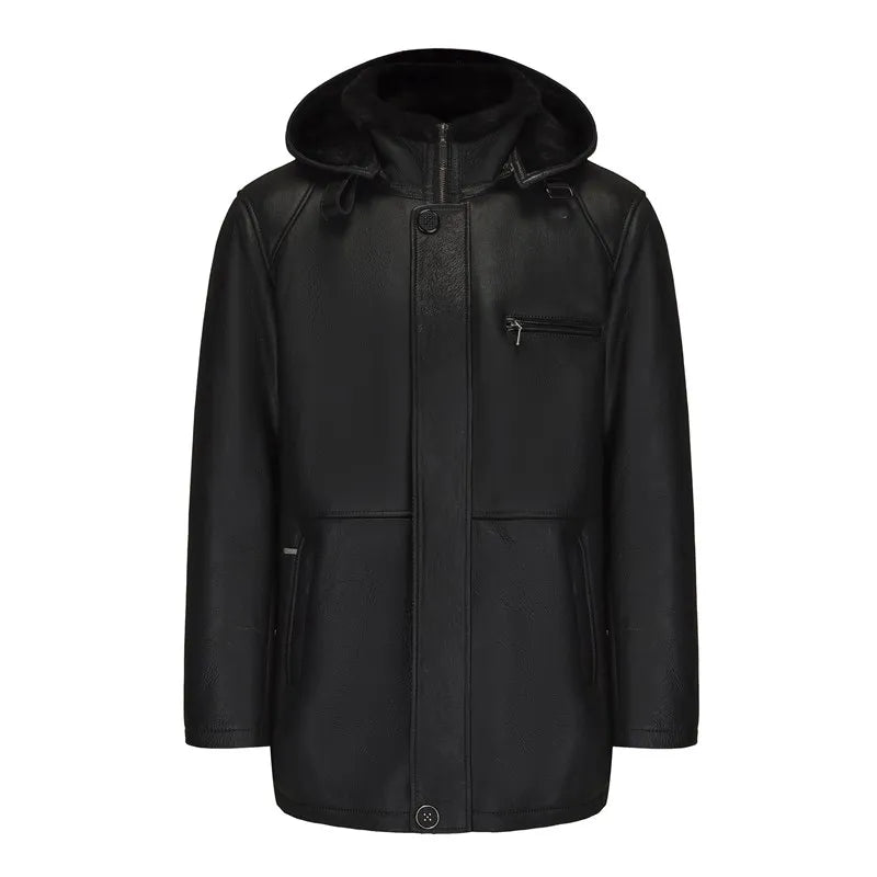 Tcyeek Natural Sheepskin Fur Winter Coat Genuine Leather Jacket Men Clothes Motocycle Jackets Mens Coats Hoodie Куртка Мужская