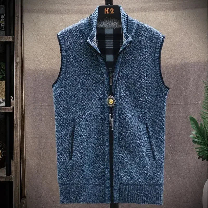Men's Sweaters Vest Autumn Winter New Solid Warm Zipper Sweatercoat Sweaters Vest Men Casual Knitwear Sleeveless Male Clothing