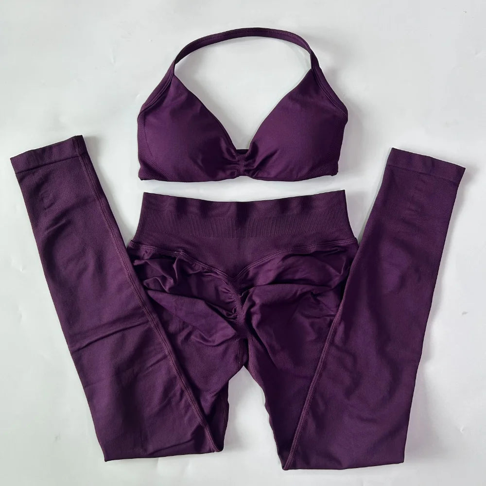 Women's 2 Piece Yoga Set High Quality Seamless Leggings And Strappy Bra Workout Gym Fitness Sportswear Resistance Training