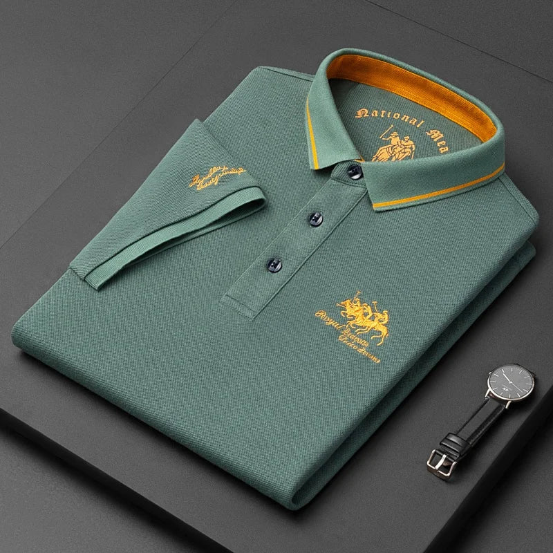 Quality Man Short-Sleeved Polo Shirt Lapel Button Embroidery British Style Summer New Golf T-Shirt Business Casual Men'sClothing