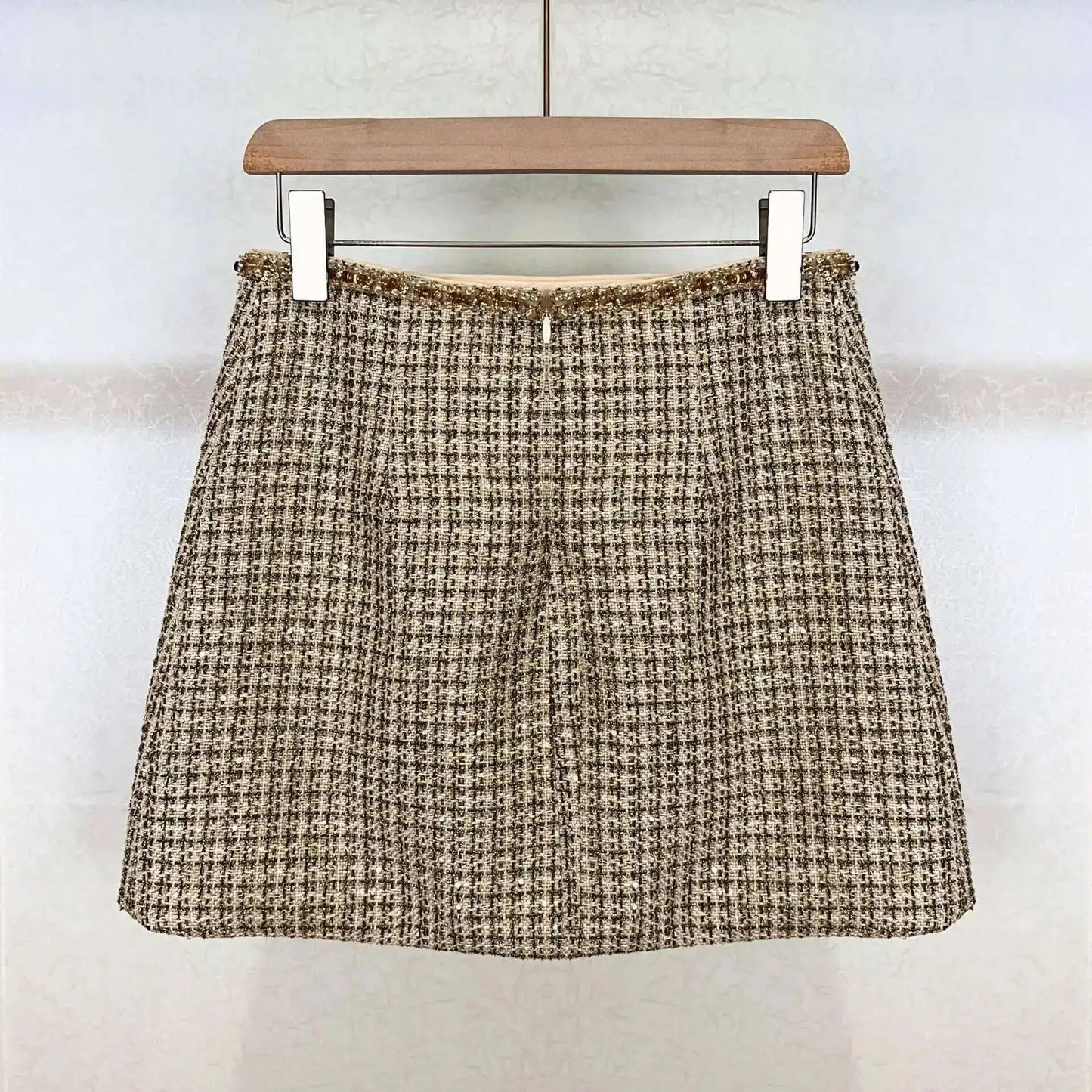 Autumn Winter Small Fragrant Style Gold Plaid Coarse Knitted Two Piece Set Women Suit Coat Tweed Jackets Midi Long Skirts Sets