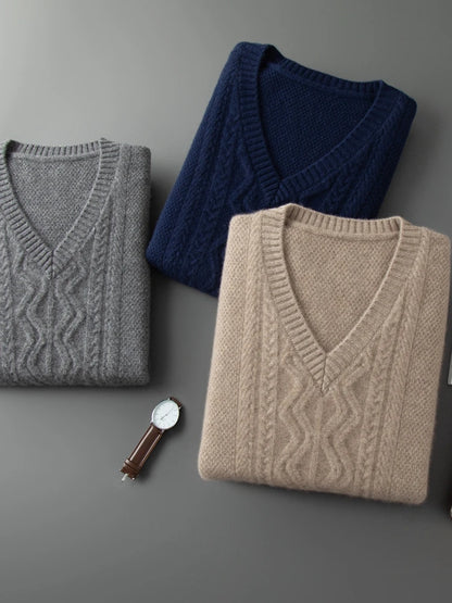 Men's 100% pure cashmere vest for men's autumn and winter wool sweater V-neck pullover sweater thickened warm wool vest