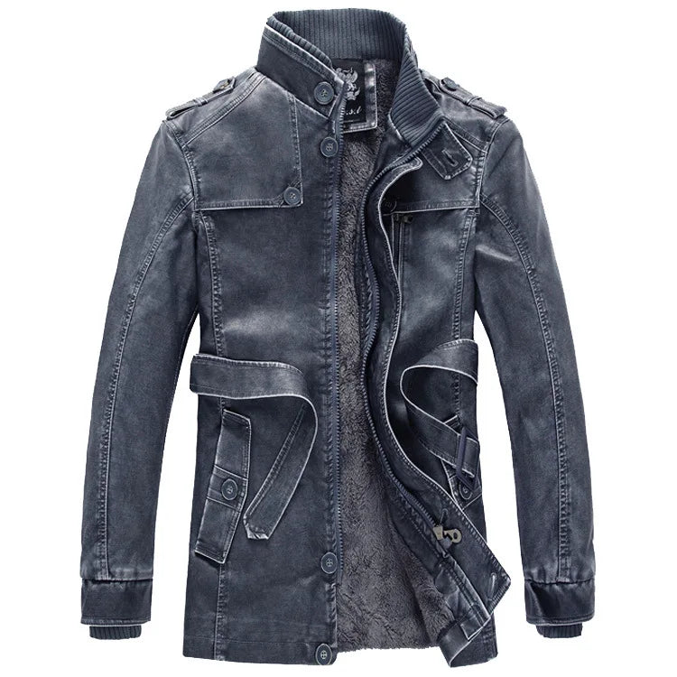 Thick Warm Cashmere Men Outwear Fleece Fur Collar Windbreaker Coats Men's Military Tactical Leather Jackets Long Jacket Men