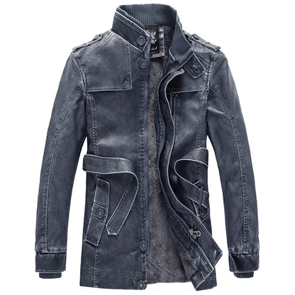 Thick Warm Cashmere Men Outwear Fleece Fur Collar Windbreaker Coats Men's Military Tactical Leather Jackets Long Jacket Men