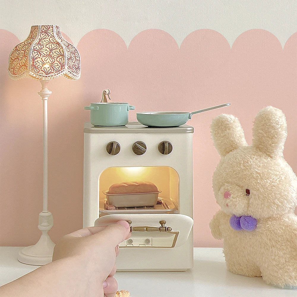 Aizulhomey Dollhouse Miniature Furniture Nordic Metal Miniature Oven with Light Dollhouse Accessories for 1/6 Dolls Blythe BJD