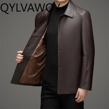QYLVAWOY Real Sheepskin Coat Men's Leather Jackets 2025 Autumn Winter Male Single-breasted Genuine Leather Jacket for Man 가죽재킷
