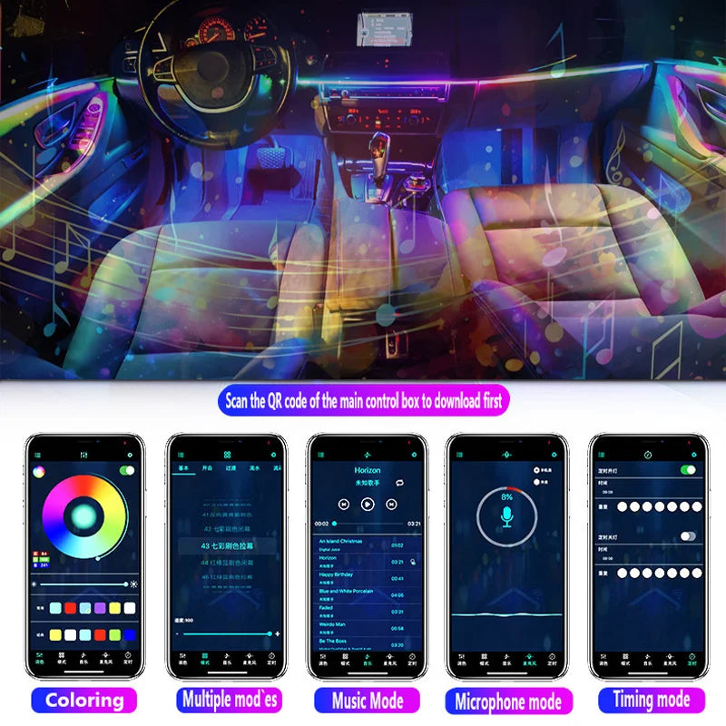 FOR YOUR CAR 6/18 in 1 Acrylic Car Ambient Light RGB 213 Color Symphony Acrylic APP Streamer Atmosphere Lamp Kit Sunroof light