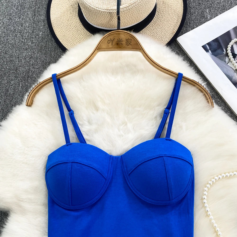 Sexy Fashion Design Camisole Tank Top Women Slim Fit Outerwear Spicy Base Shirt Sexy Backless Vest Short Straight Cut Bodycon