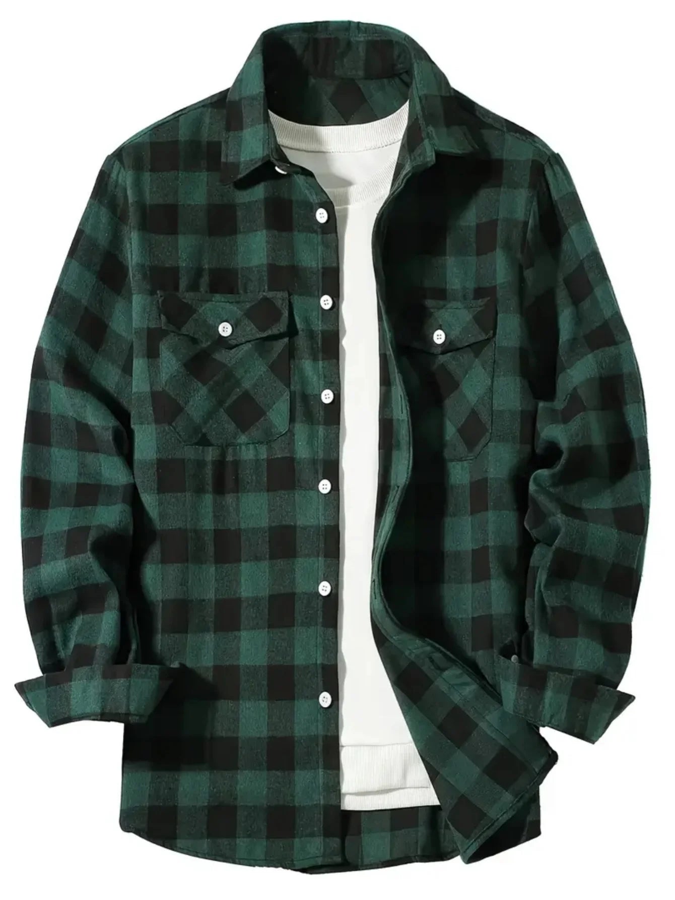 LVLAEA Plaid Pattern Men Fall Winter Buttonup Streetwear Long Sleeve Lapel Collar Pocket Decoration Trendy Y2K Tated Shirt for M