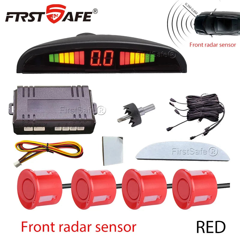 Front Mounted Car Parking Sensor Danger Alarm Kit LED Display 4 Sensors 22mm Backlit Obstacle Radar Monitoring System 12 Colors