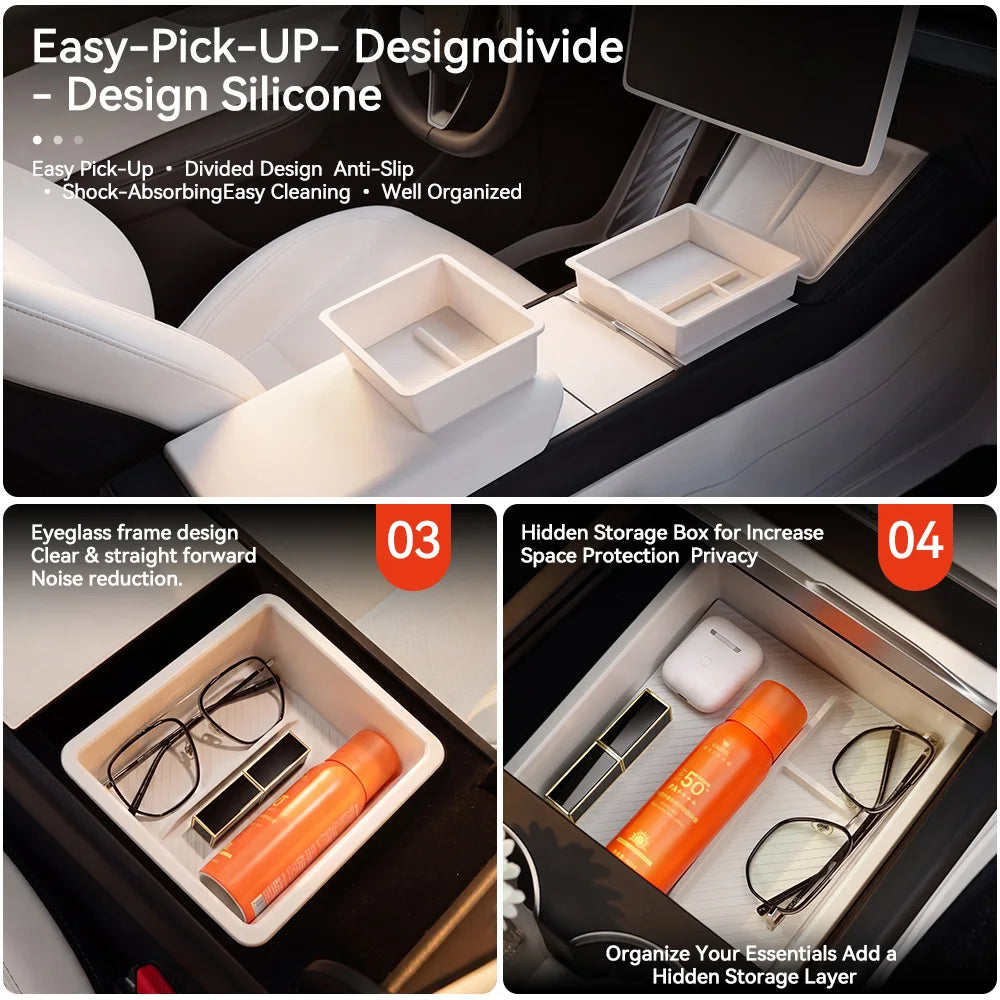 YZ For Tesla Model Y YL Juniper Model 3 Highland 2026 Console & Armrest Storage Box ABS Non-slip Mat Cup Holder Box Accessories