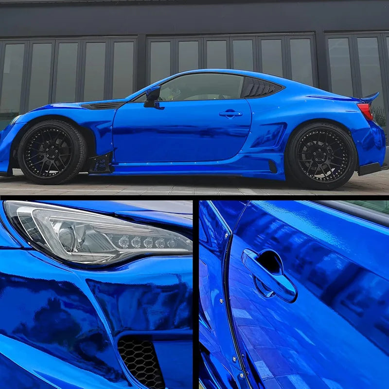 Premium Stretchable Blue Chrome Mirror Vinyl Wrap Film Vinyl Roll Self Adhesive Decal Vehicle Car Wrapping