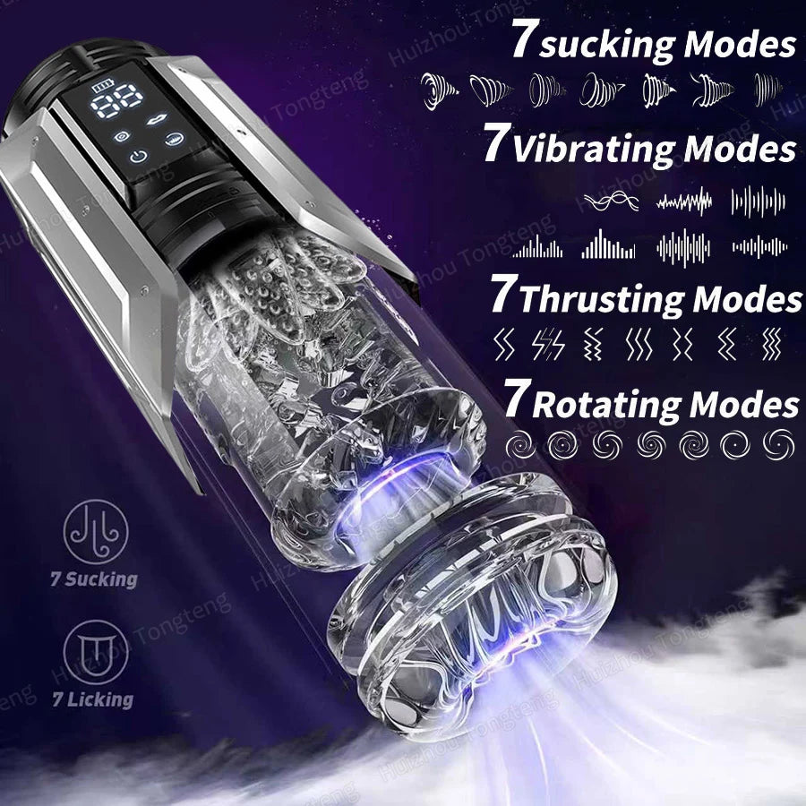 Automatic Masturbator Stroker Adult Toys with 7 Thrusting Rotating 7 Licking Vibrating Modes Hands-Free Sex Machine Pocket Pussy