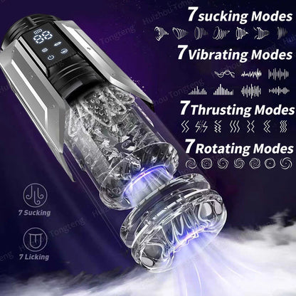 Automatic Masturbator Stroker Adult Toys with 7 Thrusting Rotating 7 Licking Vibrating Modes Hands-Free Sex Machine Pocket Pussy