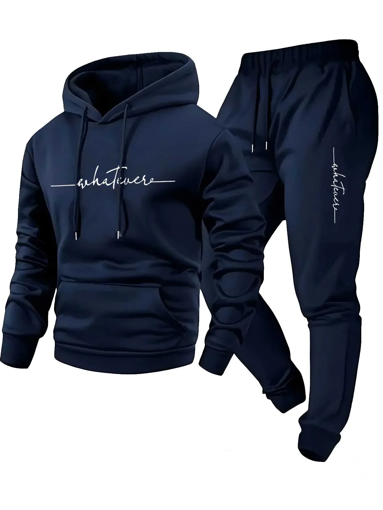 2-Piece Fleece Tracksuit for Men Thick Hoodies and Pants Warm Sportswear Suit Hip Hop Trend Clothing Winter and Fall