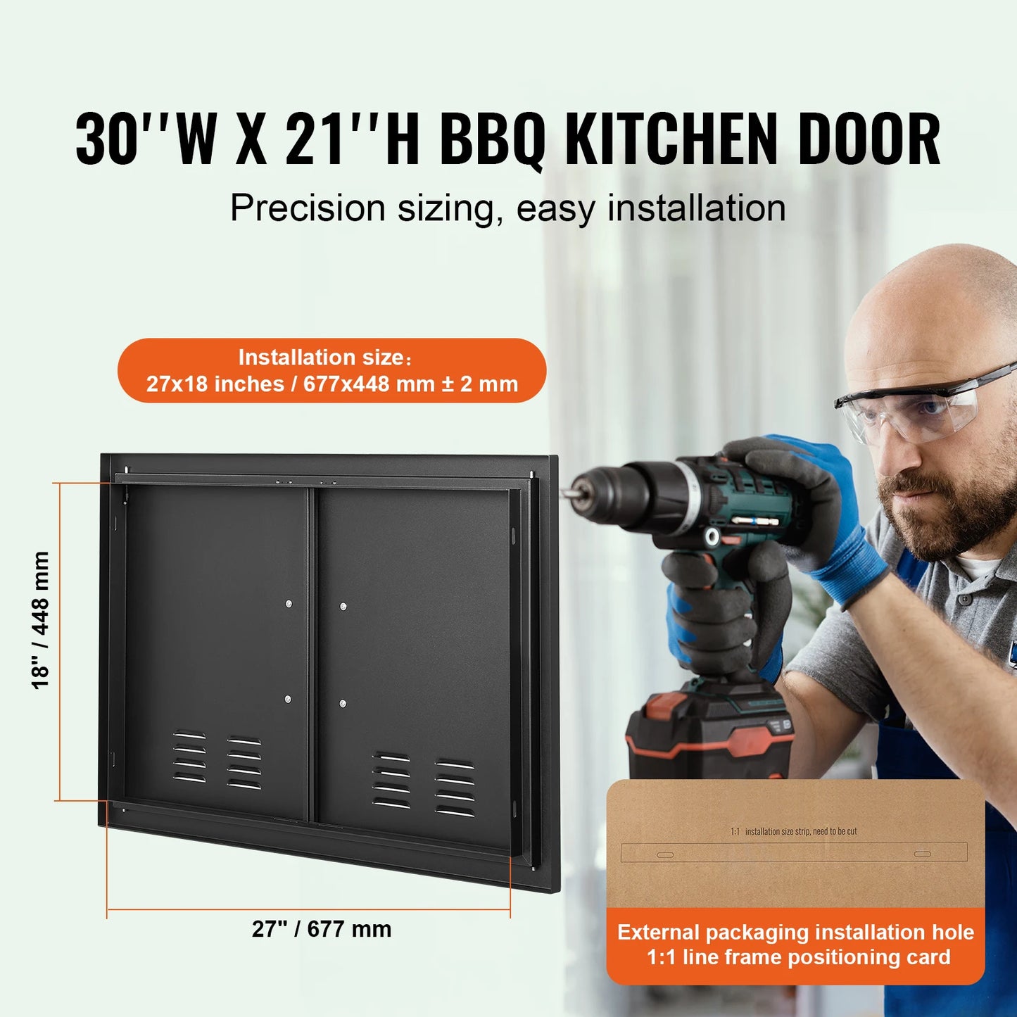 SucceBuy BBQ Access Door Double Outdoor Kitchen Door Wall Vertical Door with Handles and Ventss for BBQ Island Grilling Station