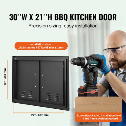 SucceBuy BBQ Access Door Double Outdoor Kitchen Door Wall Vertical Door with Handles and Ventss for BBQ Island Grilling Station