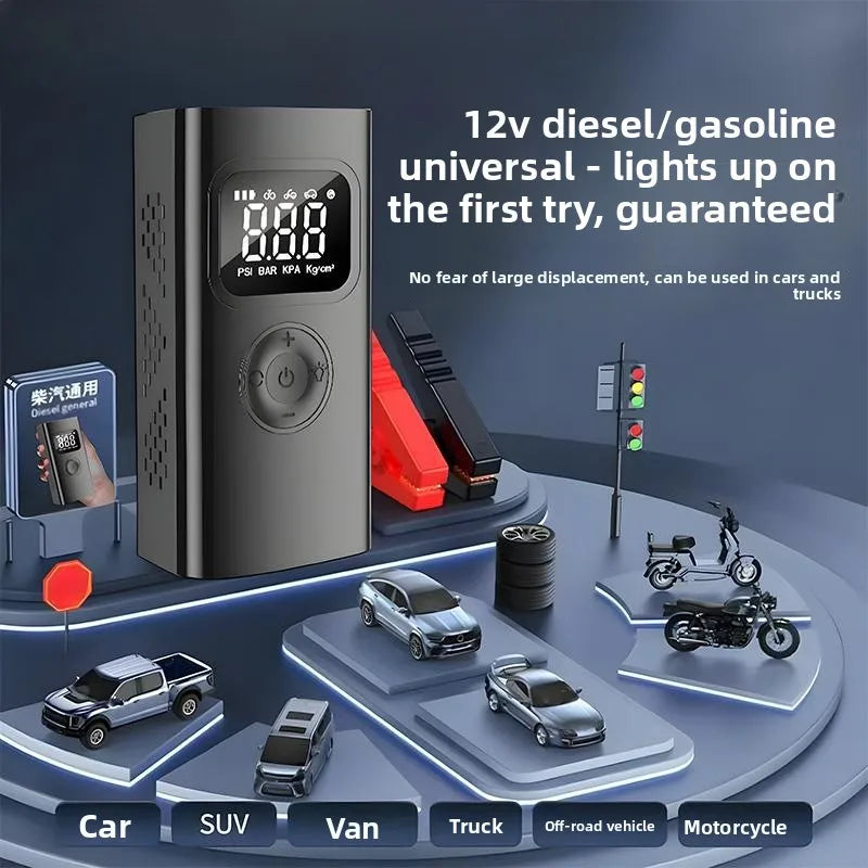 SUKIN 12V Booster Jump Starter for Petrol Diesel Car 4IN1 Portable Jump Starter Power Pack with 150PSI Air Pump & Light/USB Port