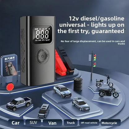 SUKIN 12V Booster Jump Starter for Petrol Diesel Car 4IN1 Portable Jump Starter Power Pack with 150PSI Air Pump & Light/USB Port