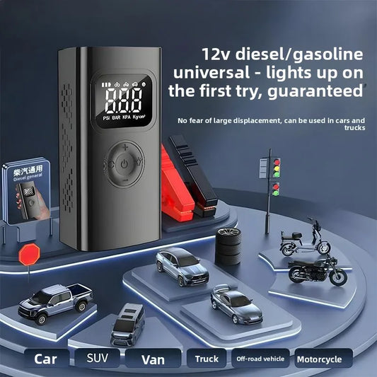SUKIN 12V Booster Jump Starter for Petrol Diesel Car 4IN1 Portable Jump Starter Power Pack with 150PSI Air Pump & Light/USB Port