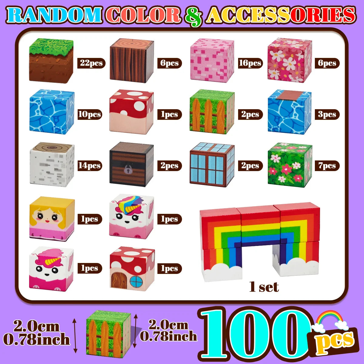 Magnetic Building Blocks,  Rainbow Unicorn Magnetic Cubes, Education Toys for Girls and Boys, Ideal Christmas Birthday Gifts