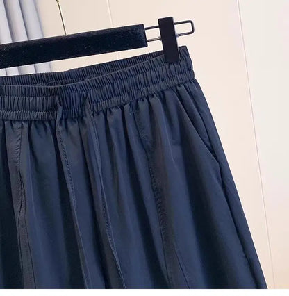 Casual Ice Silk Quick Dry Nine-Piece Flower Bud Pants Women Summer Thin Loose High Waist Draping Lantern Pants