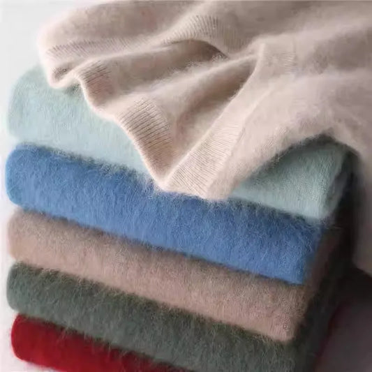 Men's 100% pure Mink Cashmere Sweater O-Neck Pullovers Knit Large Size Mink Sweater Winter New Tops Long Sleeve High-End Jumpers