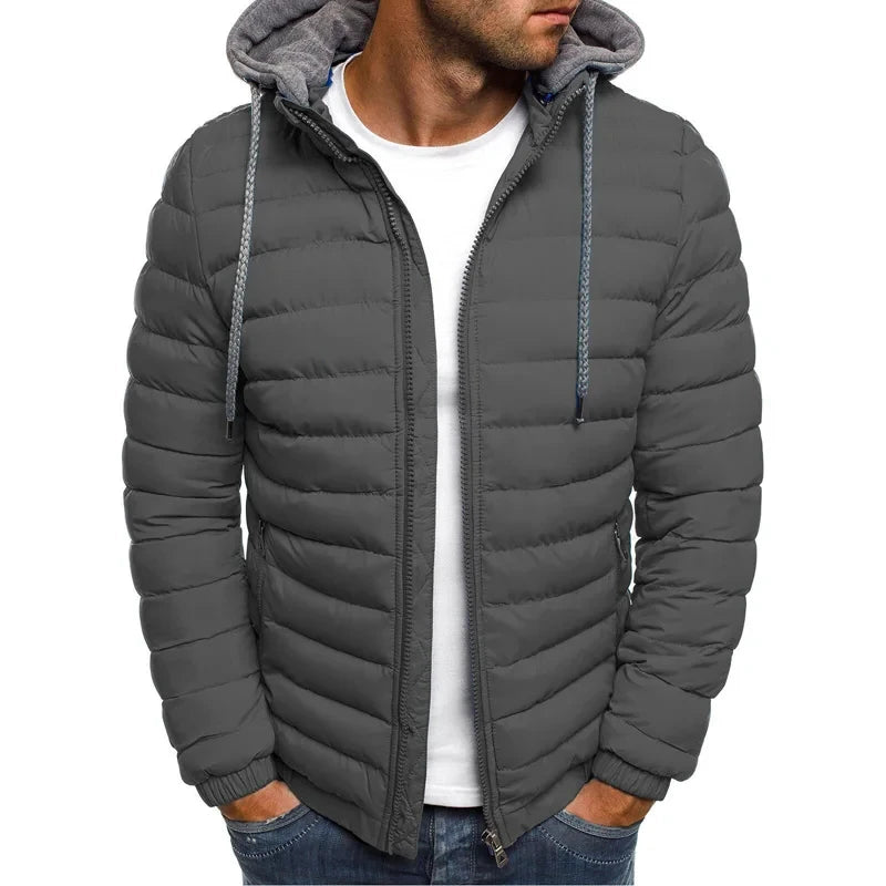 New men's detachable hat with padding, hooded cardigan with drawstring for winter warmth, jacket top, 2024