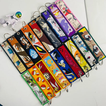 Wholesale Freeshipping Mix Anime Embroidered Keys Tag Keychains Jet Tag Women Keyring Car Keys Backpack Jewelry Accessories Gift