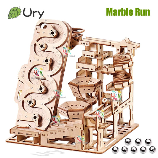 Ury 3D Wooden Puzzle Electric Track Device Marble Run Set Counter Current Compass Model Science Ball Maze Assembly Gift