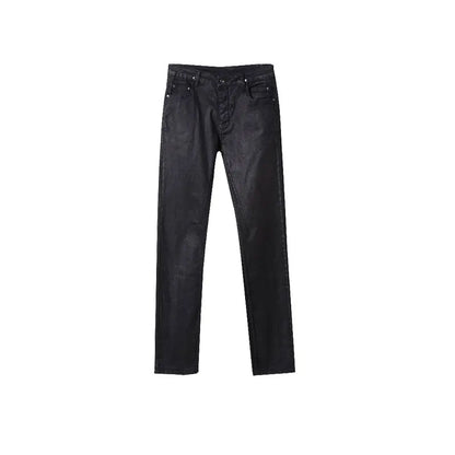 High Street Dark RO Denim Pants Men's Youth Leisure Coating Wax Surface Slim Fit Small Leg Denim Pant Streetwear Retro