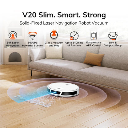 Ilife V20 Robot Vacuum Cleaner, 5000Pa Suction, Sof Lidar Smart Navigation, App Control, Customizable Cleaning, Self Charging
