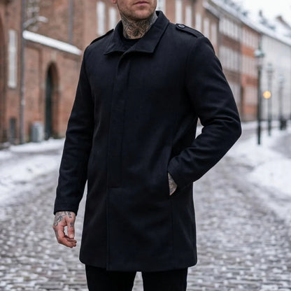 New Winter Men's Invisible Button Trench Coat Single-Breasted Mid-Length Windproof Business Casual Street Wool Blends for Man
