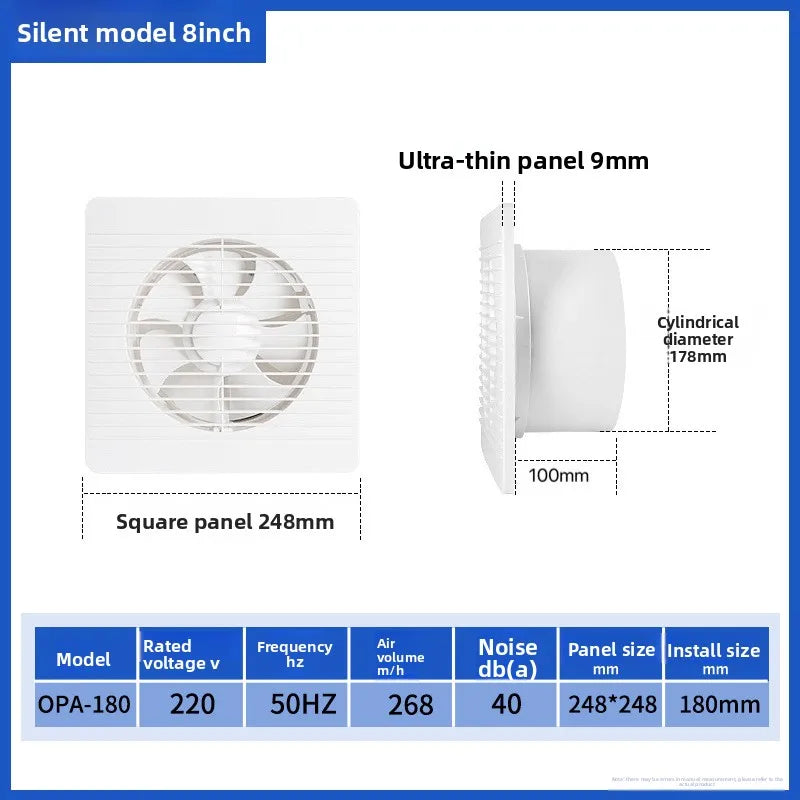 4"6"8" Electric Exhaust Fan Toilet Powerful Mute Extractor Household Wall Kitchen Inbline Duct Fan Ventilation Fan