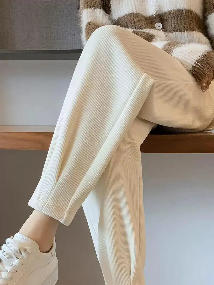 Autumn Winter High Waist Loose Thickened Fleece Harlan Pants Women's Casual Trousers Carrot Style Comfortable Loose Fit