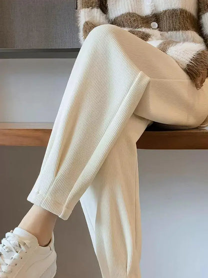 Autumn Winter High Waist Loose Thickened Fleece Harlan Pants Women's Casual Trousers Carrot Style Comfortable Loose Fit
