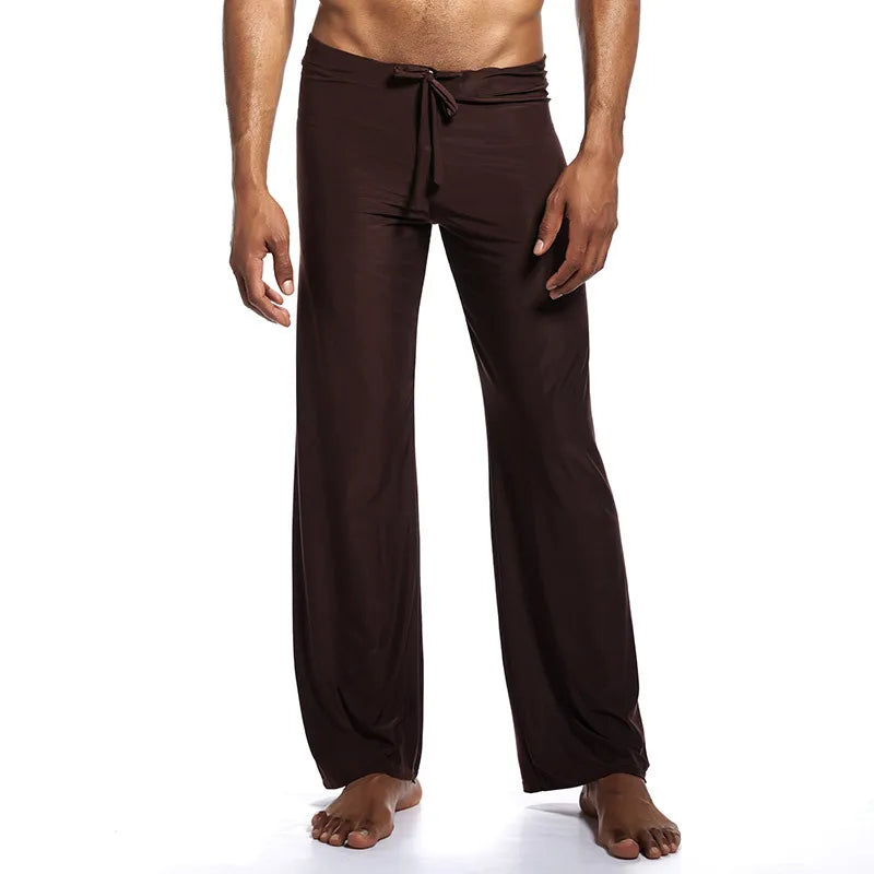 Men's Ice Silk Casual Pants Summer Drawstring Loose Fit Breathable Yoga Trousers Men's Lightweight Lounge Wide Leg Pants