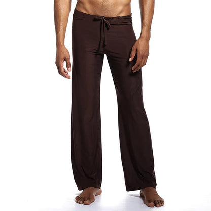 Men's Ice Silk Casual Pants Summer Drawstring Loose Fit Breathable Yoga Trousers Men's Lightweight Lounge Wide Leg Pants
