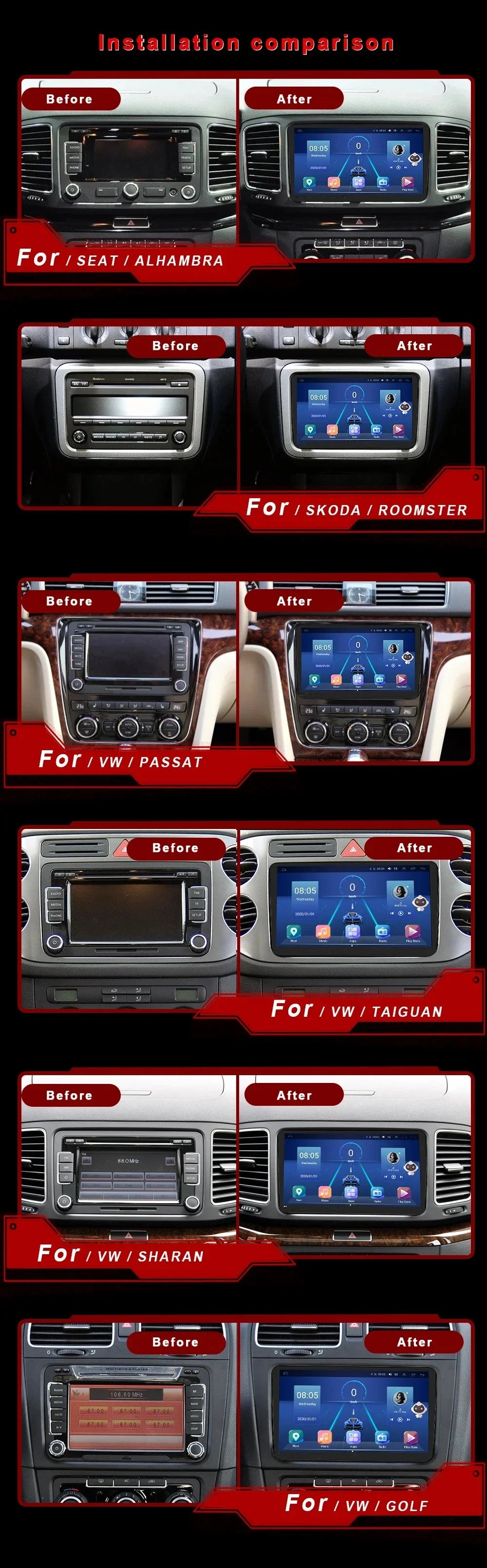 2Din Car Radio Android for Volkswagen Golf 5 6 Polo Passat B6 B7 CC Skoda Jetta Universal Multimedia Carplay Wifi GPS Navigation