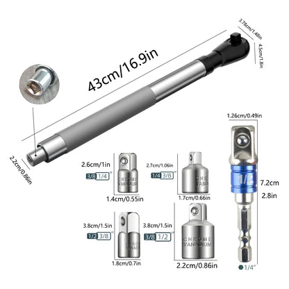 Offset Impact Extension Wrench Ratchet Wrench Chain Drive Wrench Extender with 1/2" Socket Bit Adapter for Auto Repair