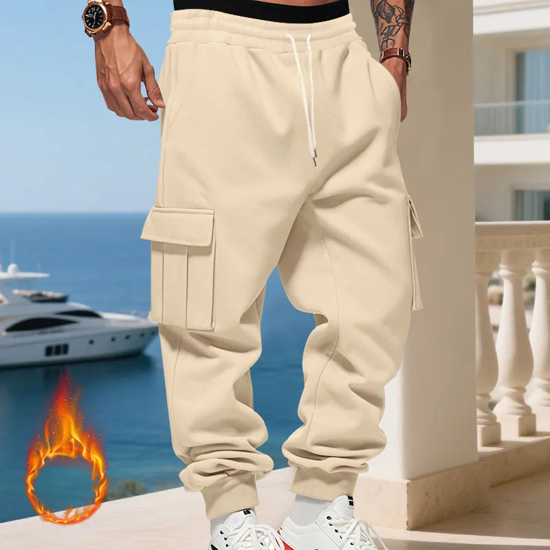 Cross-border autumn and winter heavy-duty velvet men's casual pants American loose sports multi-pocket tooling sweatpants men