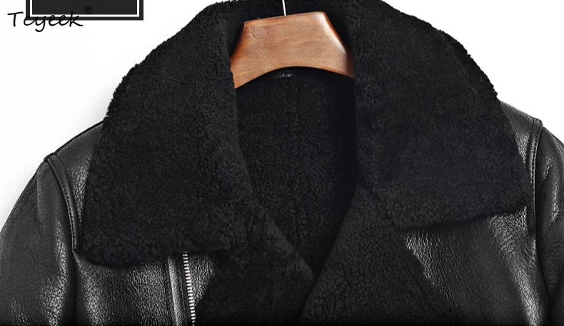 Tcyeek Real Leather Jacket Men Clothes Business Casual Mens Coats Chic Natural Sheepskin Fur Coat Black Warm 2026 Куртка Мужская
