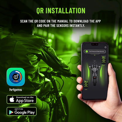 Motorcycle TPMS, Bluetooth 5.0 APP Real-Time Pressure & Temperature Alarm, IP67 Waterproof for Motorbike Scooter ATV