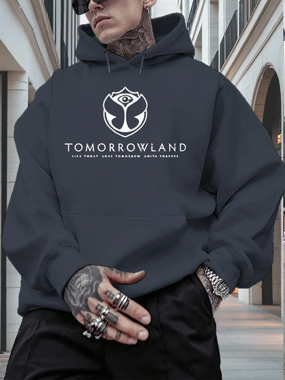 2025Men'S Hoodie with "TOMORROWLAND" Graphic - Casual Pullover Sweatshirt Long Sleeve Regular Fit Fall/Winter Casual Wear Hoodie