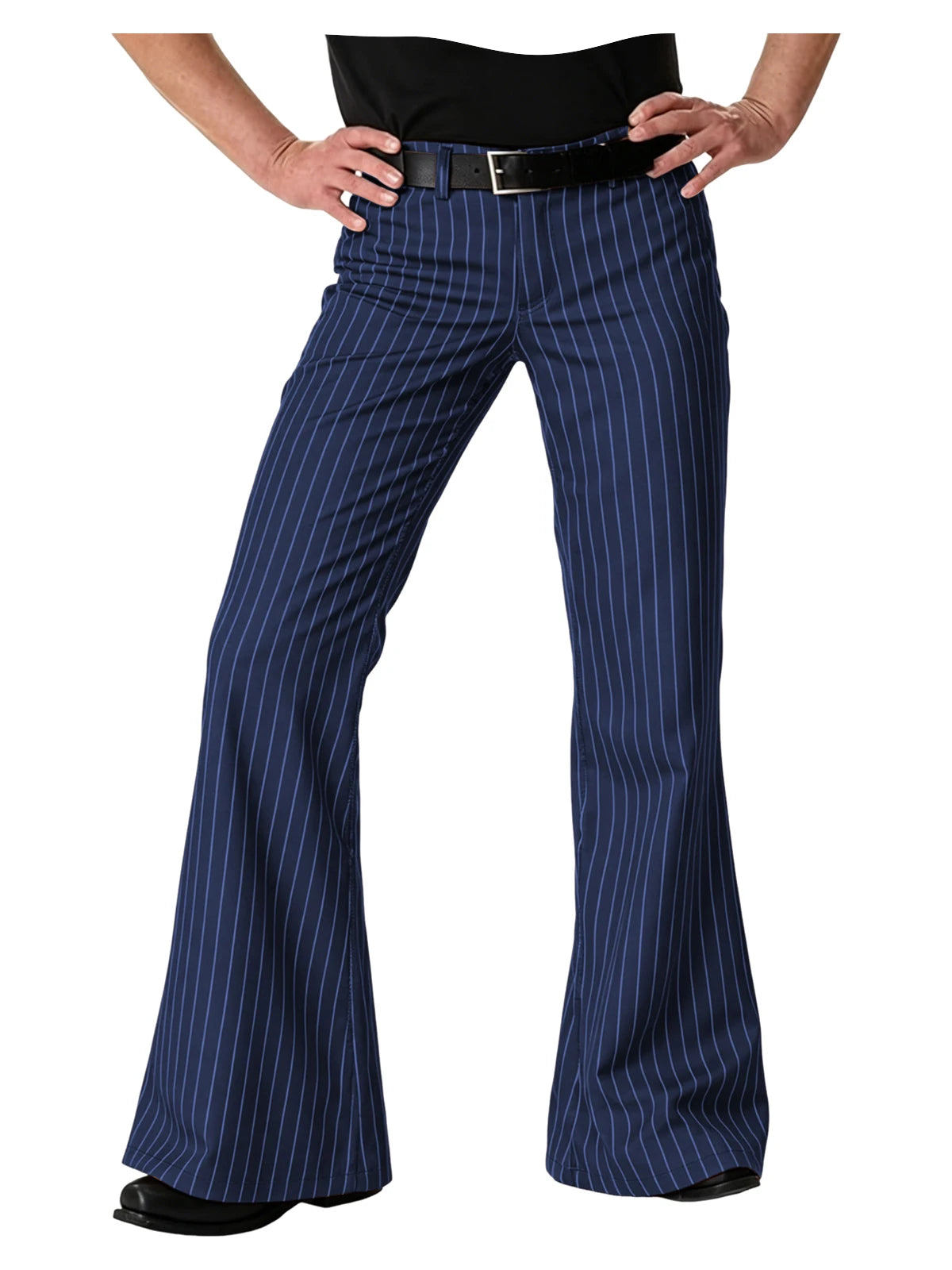 Men's Polyester Blend High Waist Flared Pinstripe Pants Soft Breathable Disco Party Retro Stage Nightclub Spring Summer Trousers