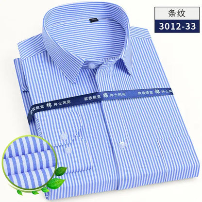 2025 Men's Striped Shirt Long Sleeve Business Office Casual Workwear Comfort Fit Classic Solid Shirts Spring Fall Tops For Male