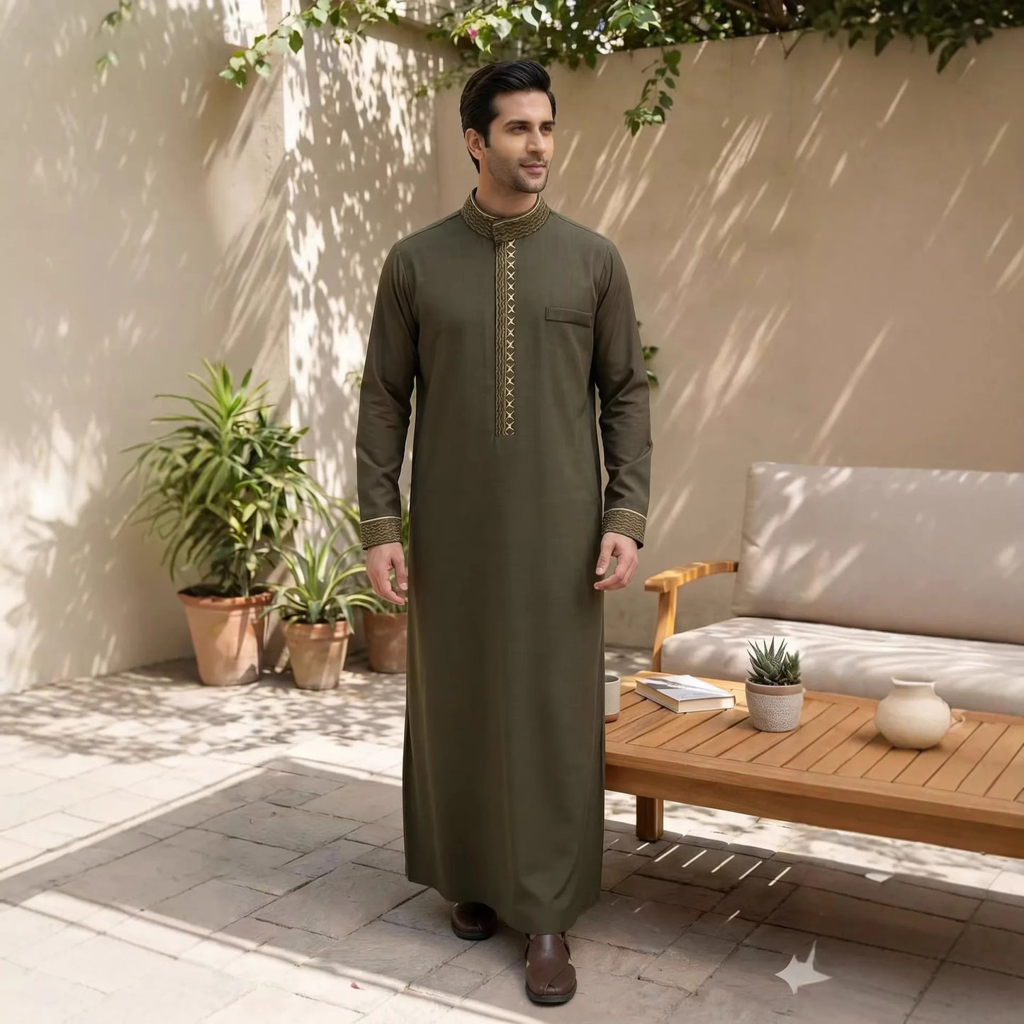 2026 New Men's Stand Collar Long Sleeve Embroidered Loose Fit Shirt Long Dress Robe Abaya Ramadan Dubai Luxury Islam Elegant