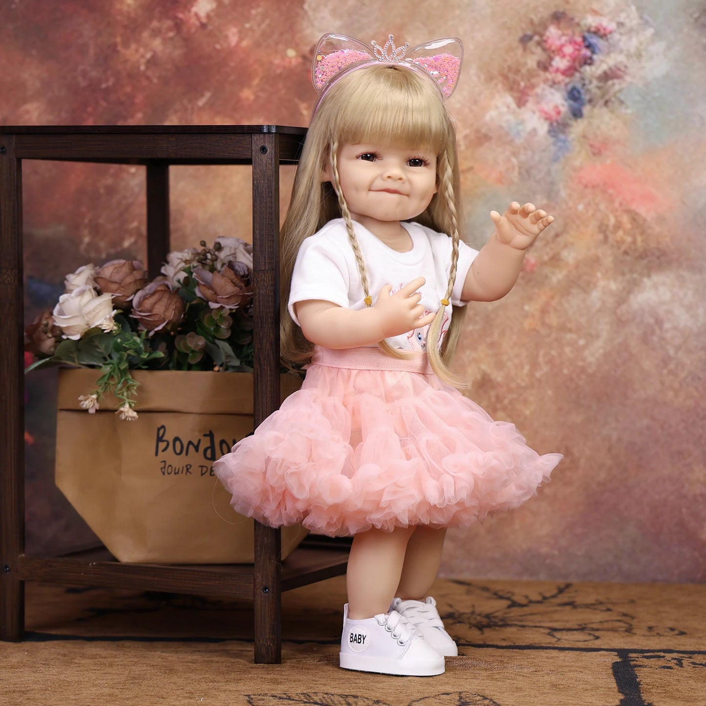 KEIUMI 55CM Reborn Baby Doll Silicone Vinyl Soft Touch Body Lifelike Handmade 3D Painted Skin Waterproof Bath Dolls Cuddly Toy