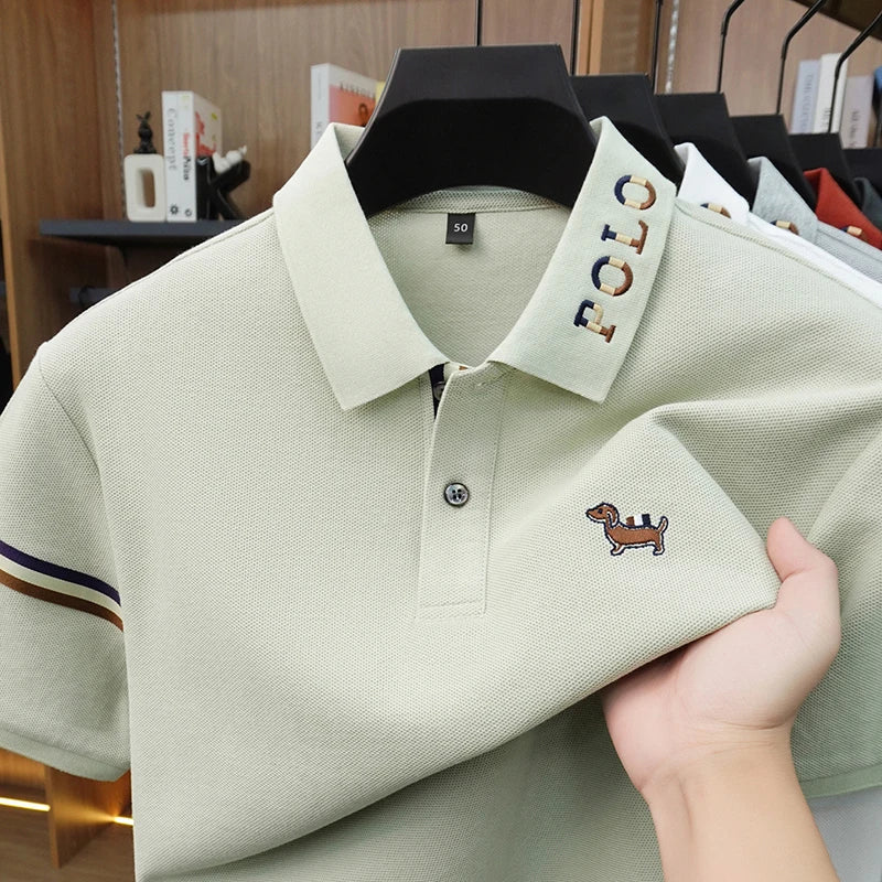 100%cotton Man Short-Sleeved Polo Shirt Lapel Button Embroidery Summer British Style Golf T-Shirt Business Casual Men's Clothing