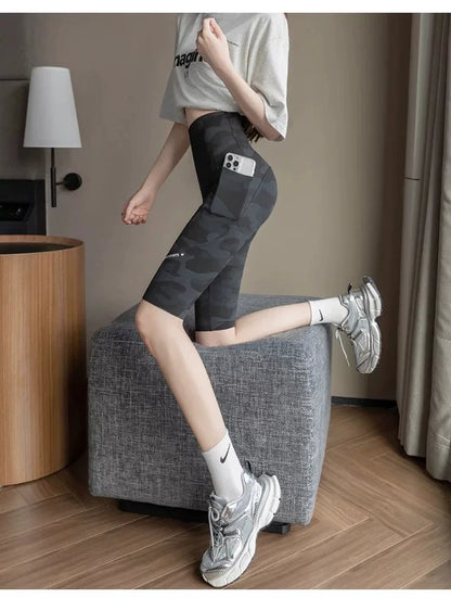 Premium Women's Camo 5-Point Shark Pants High Waist Tummy Control Butt Lifting Daily Casual Yoga Cycling Leggings
